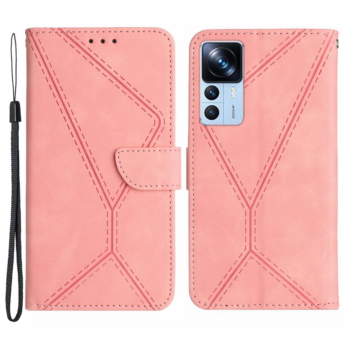 HT05 Leather Case for Xiaomi 12T 5G / 12T Pro 5G / Redmi K50 Ultra Wallet Stand Imprinted Line Phone Cover