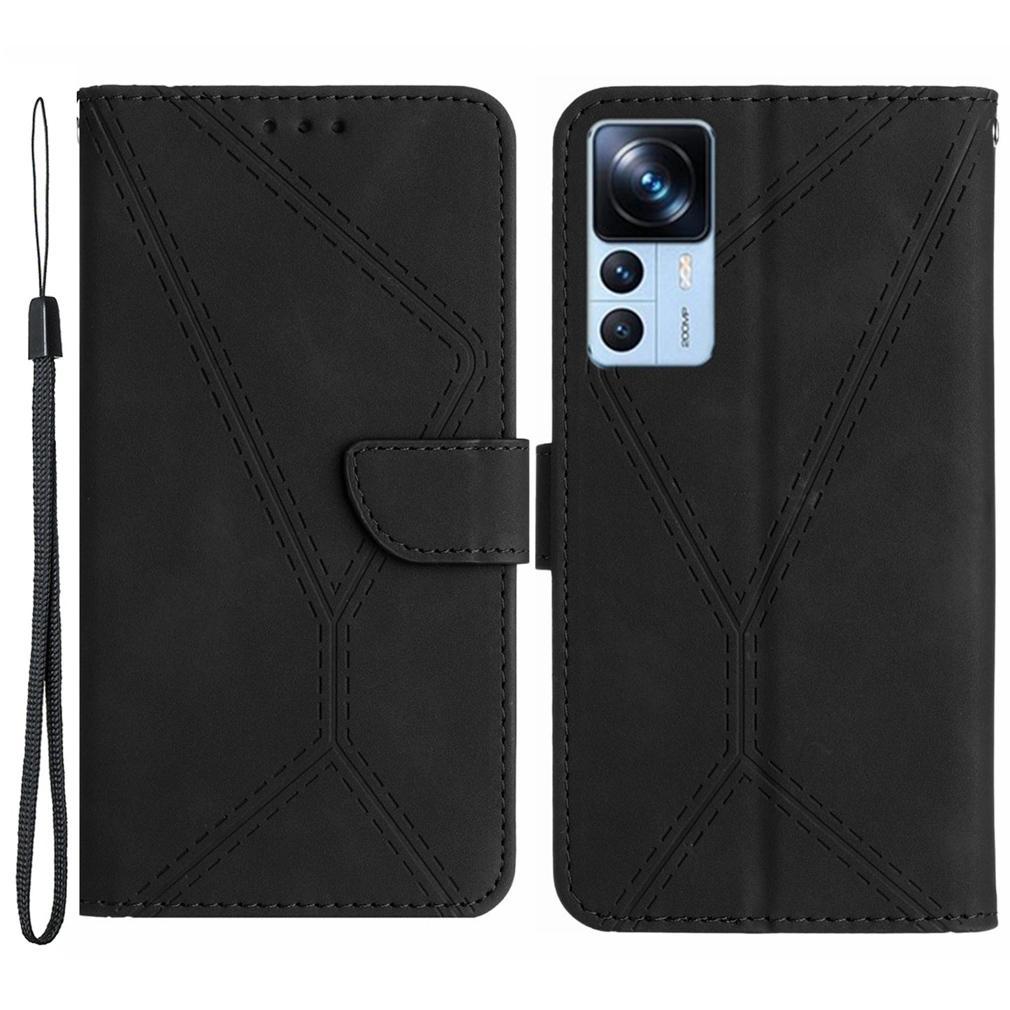 HT05 Leather Case for Xiaomi 12T 5G / 12T Pro 5G / Redmi K50 Ultra Wallet Stand Imprinted Line Phone Cover