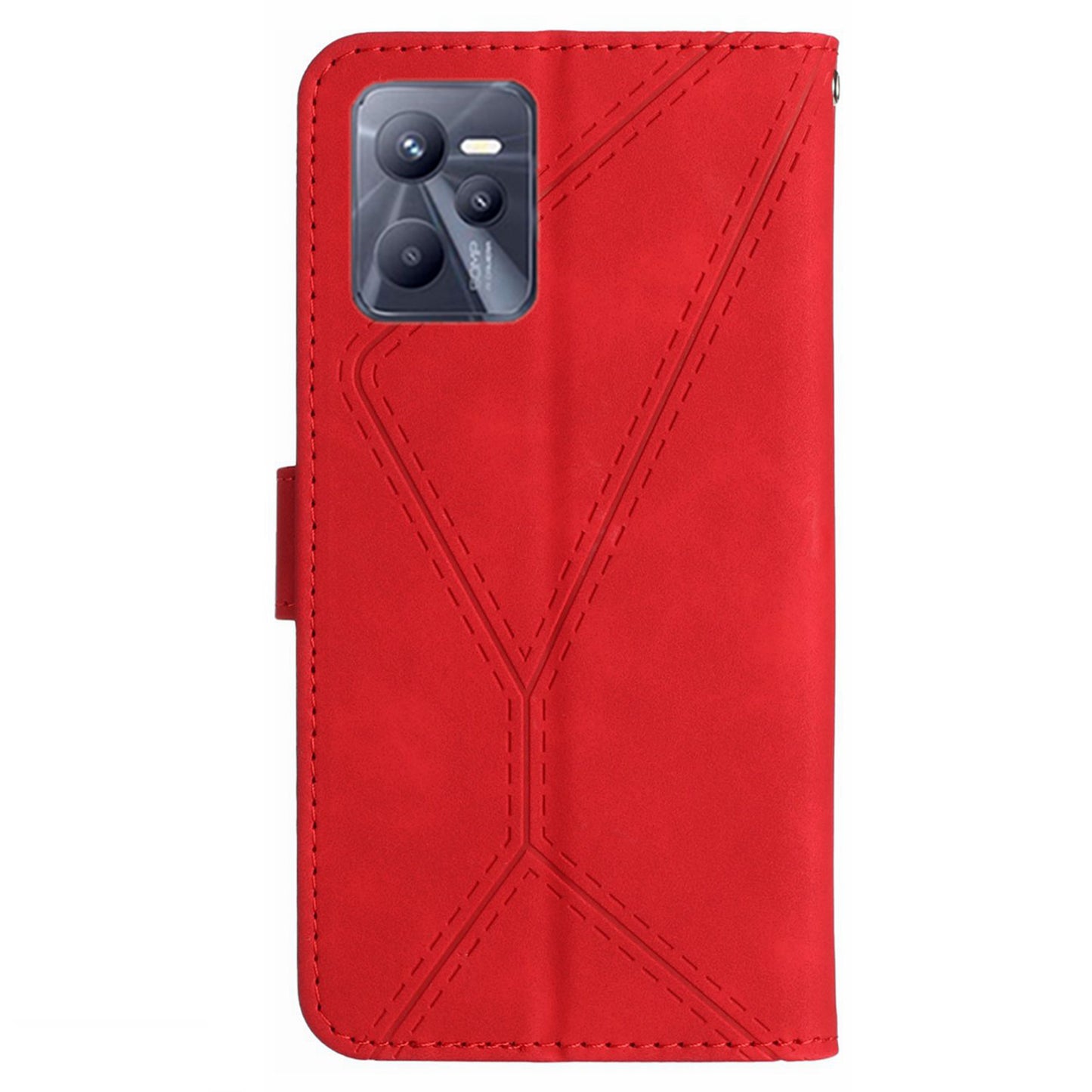 HT05 Skin-touch Phone Case for Realme C35 4G Anti-drop Leather Flip Cover Wallet Shell with Strap