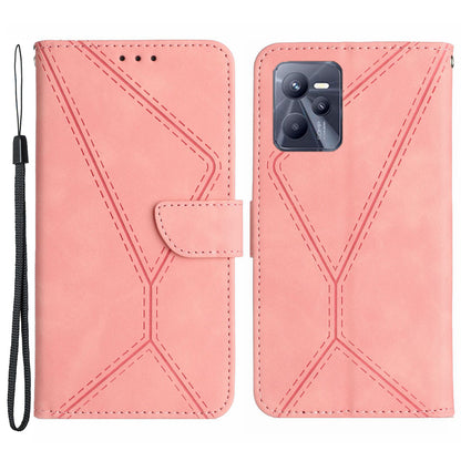 HT05 Skin-touch Phone Case for Realme C35 4G Anti-drop Leather Flip Cover Wallet Shell with Strap