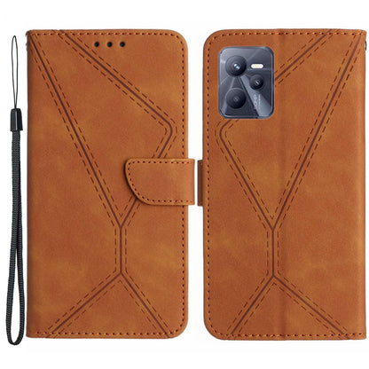 HT05 Skin-touch Phone Case for Realme C35 4G Anti-drop Leather Flip Cover Wallet Shell with Strap