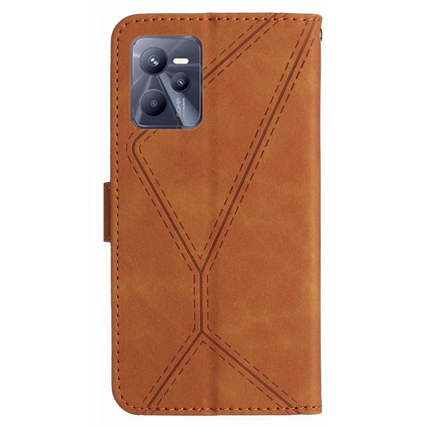 HT05 Skin-touch Phone Case for Realme C35 4G Anti-drop Leather Flip Cover Wallet Shell with Strap