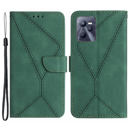 HT05 Skin-touch Phone Case for Realme C35 4G Anti-drop Leather Flip Cover Wallet Shell with Strap