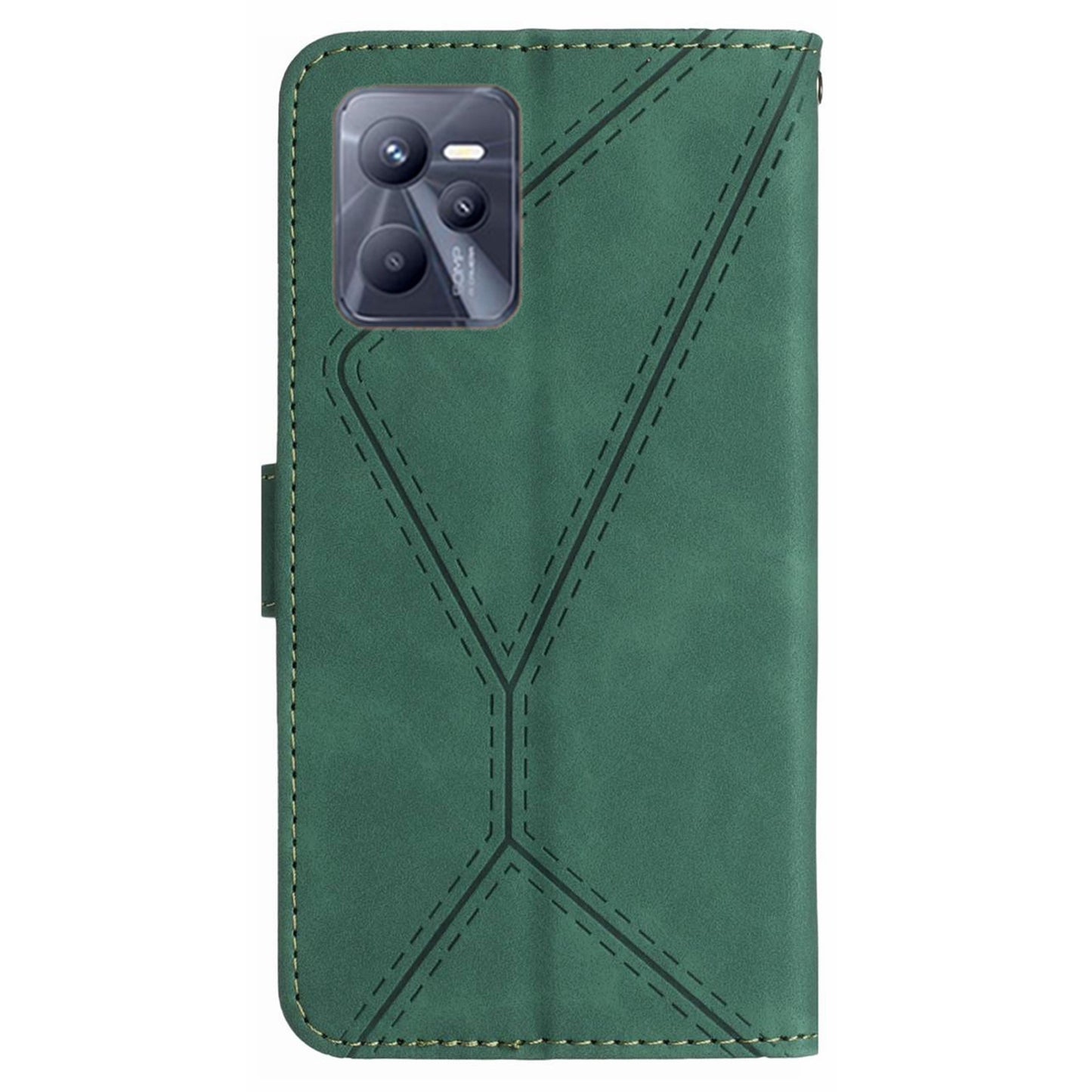 HT05 Skin-touch Phone Case for Realme C35 4G Anti-drop Leather Flip Cover Wallet Shell with Strap