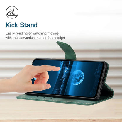 HT05 Skin-touch Phone Case for Realme C35 4G Anti-drop Leather Flip Cover Wallet Shell with Strap