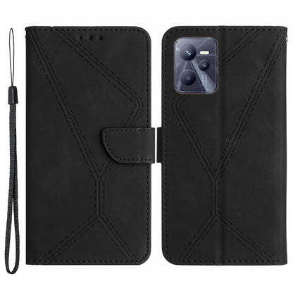HT05 Skin-touch Phone Case for Realme C35 4G Anti-drop Leather Flip Cover Wallet Shell with Strap