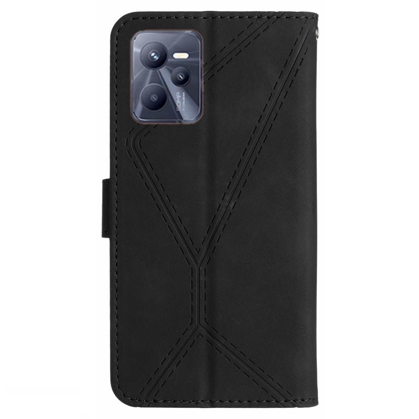 HT05 Skin-touch Phone Case for Realme C35 4G Anti-drop Leather Flip Cover Wallet Shell with Strap
