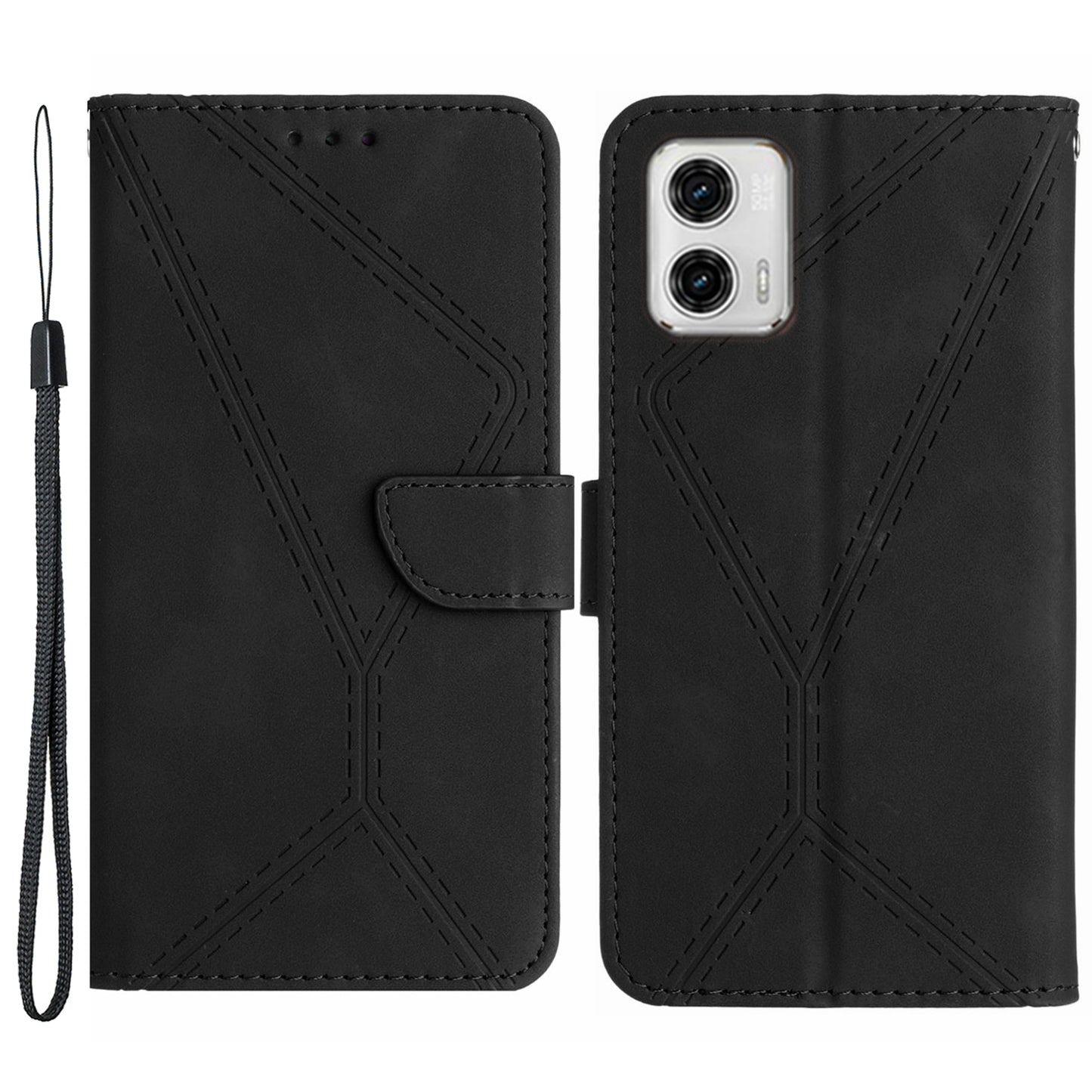 HT05 Skin-touch Phone Case for Motorola Moto G53 5G / G23 4G / G13 4G Leather Flip Cover Wallet Shell with Strap