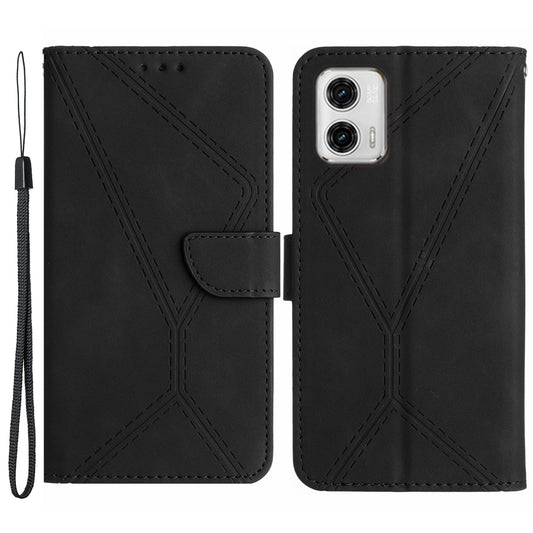 HT05 Skin-touch Phone Case for Motorola Moto G53 5G / G23 4G / G13 4G Leather Flip Cover Wallet Shell with Strap