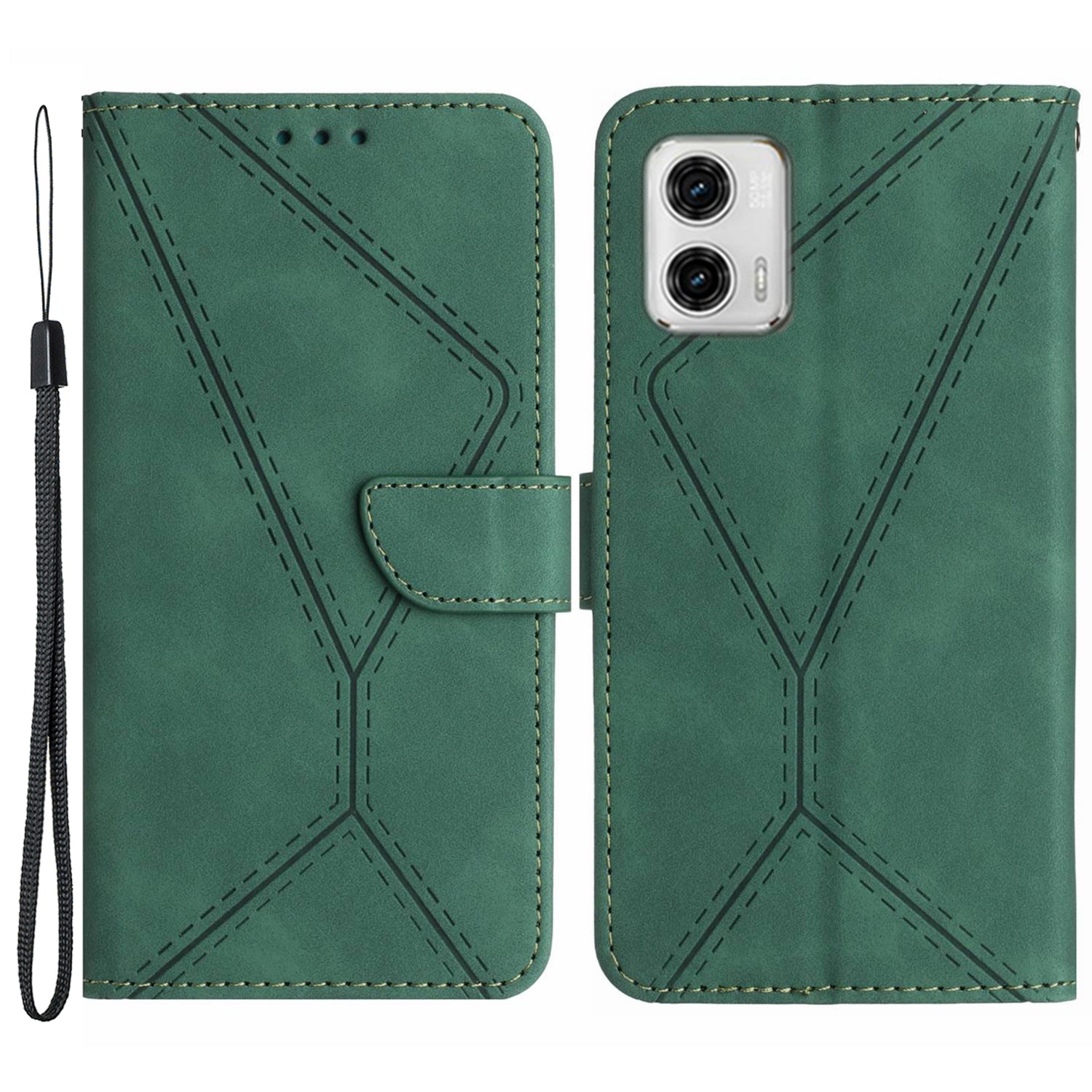 HT05 Skin-touch Phone Case for Motorola Moto G53 5G / G23 4G / G13 4G Leather Flip Cover Wallet Shell with Strap