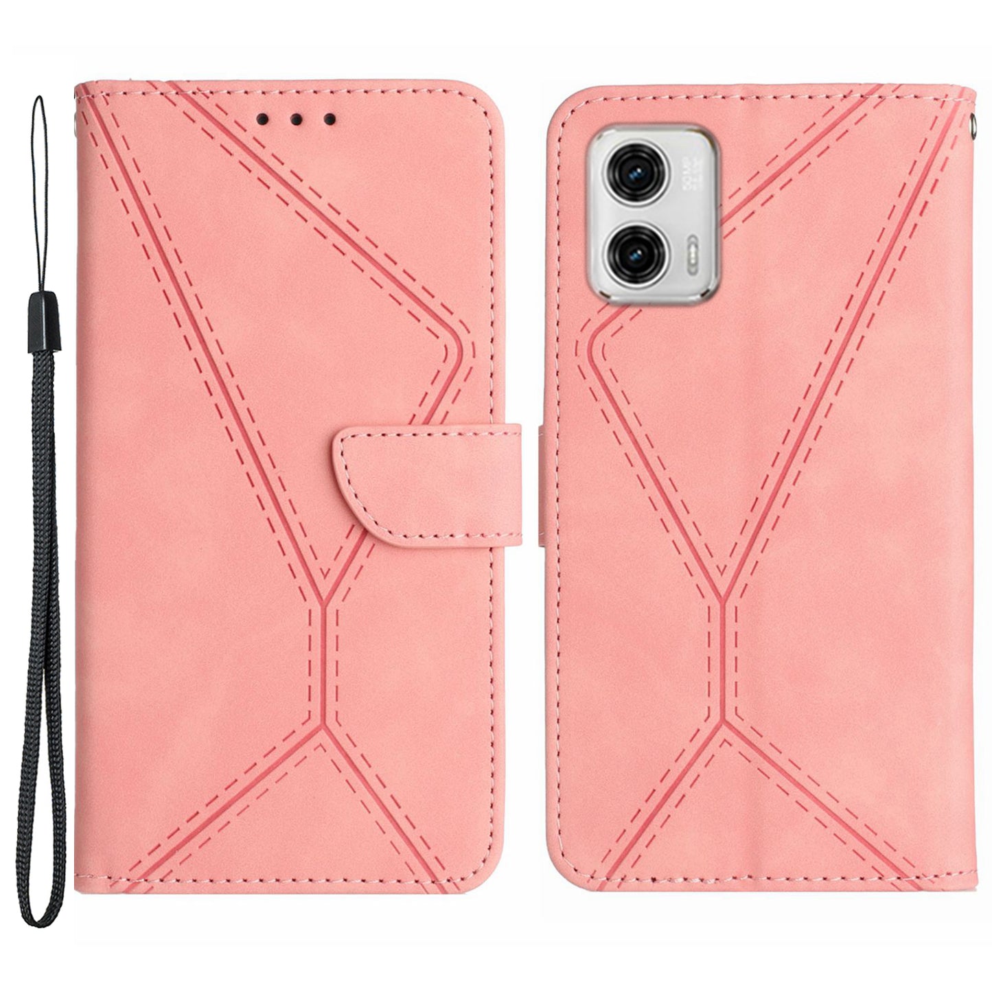 HT05 Skin-touch Phone Case for Motorola Moto G53 5G / G23 4G / G13 4G Leather Flip Cover Wallet Shell with Strap