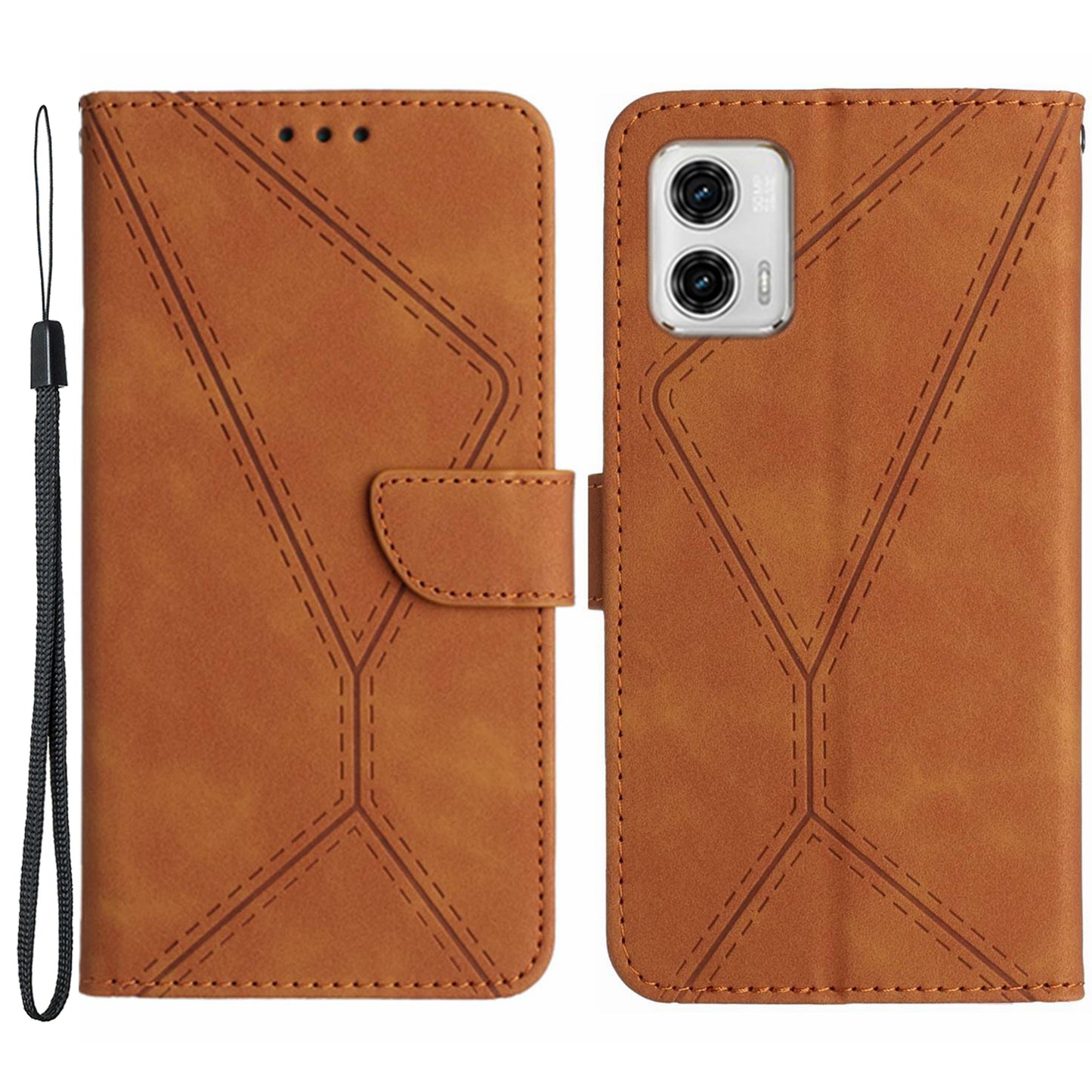 HT05 Skin-touch Phone Case for Motorola Moto G53 5G / G23 4G / G13 4G Leather Flip Cover Wallet Shell with Strap