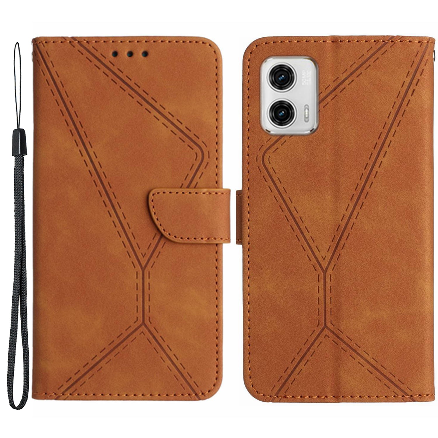 HT05 Skin-touch Phone Case for Motorola Moto G53 5G / G23 4G / G13 4G Leather Flip Cover Wallet Shell with Strap