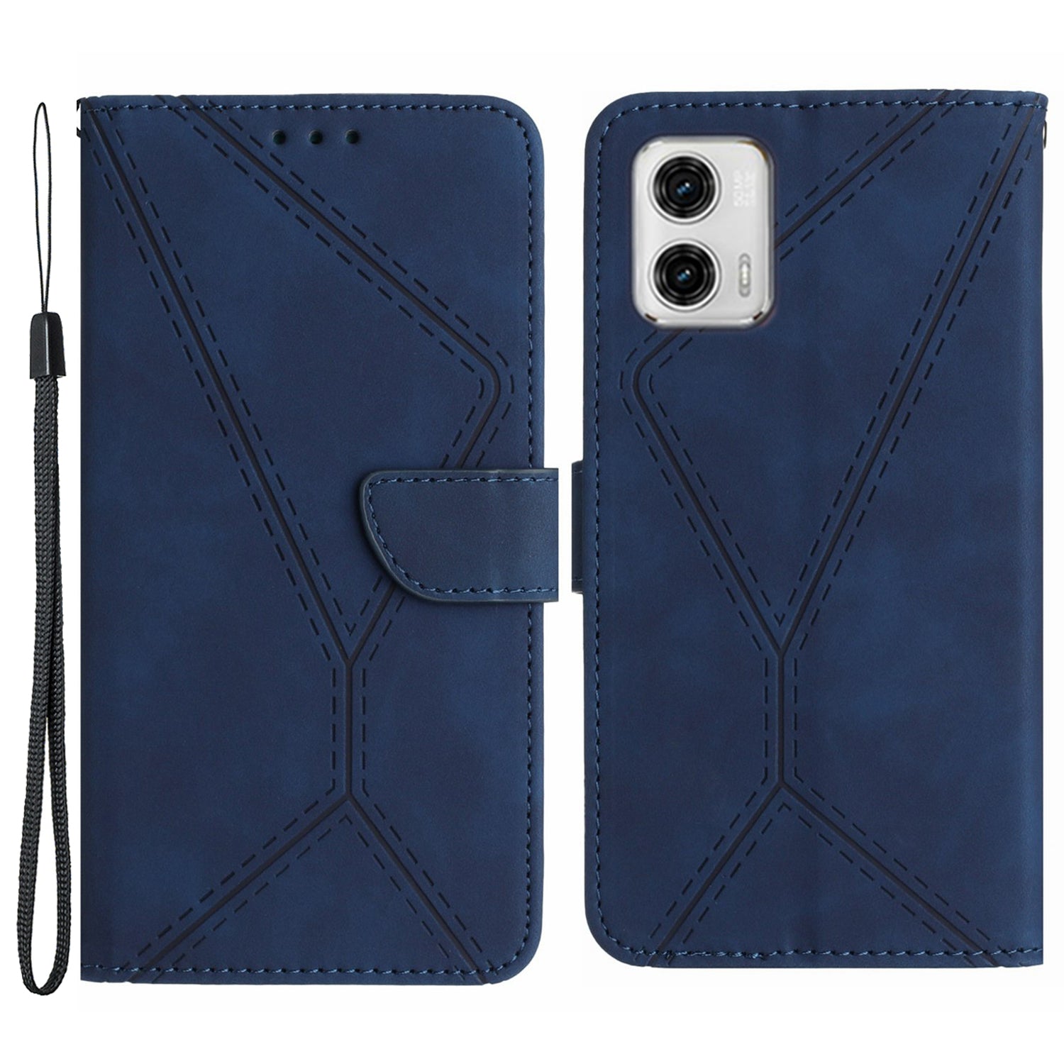 HT05 Skin-touch Phone Case for Motorola Moto G53 5G / G23 4G / G13 4G Leather Flip Cover Wallet Shell with Strap