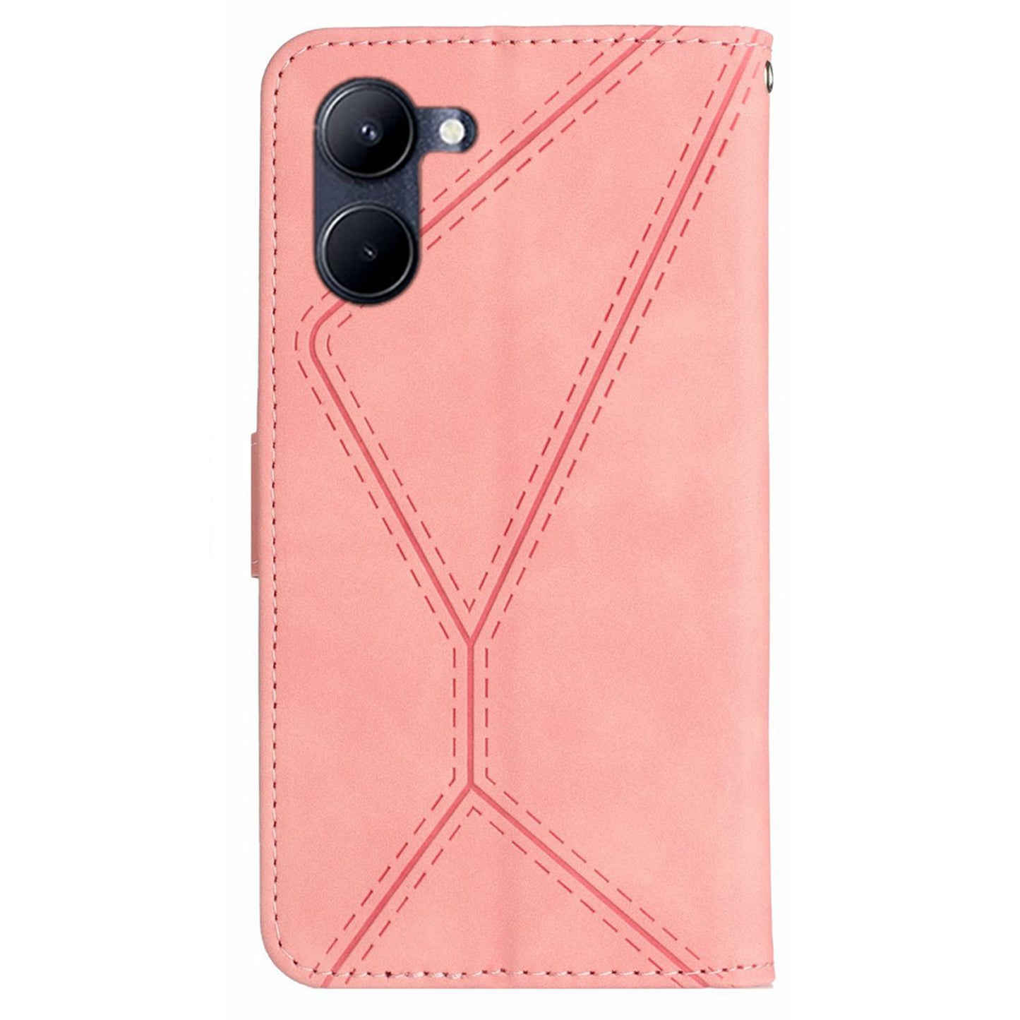 HT05 Phone Case for Realme C33 4G / C33 2023 4G PU Leather Skin-touch Imprinted Line Wallet Stand Cover