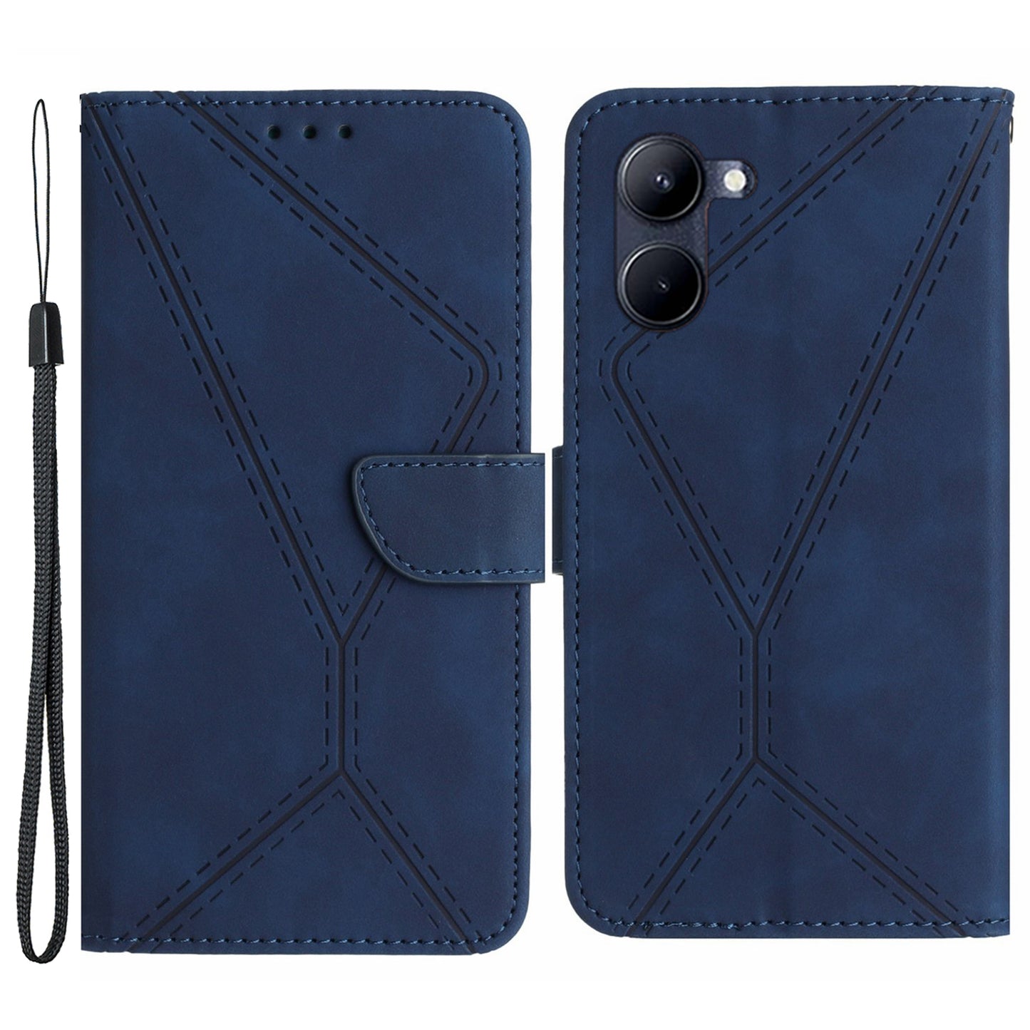 HT05 Phone Case for Realme C33 4G / C33 2023 4G PU Leather Skin-touch Imprinted Line Wallet Stand Cover