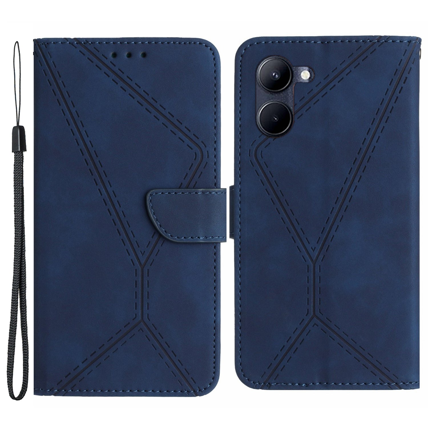 HT05 Phone Case for Realme C33 4G / C33 2023 4G PU Leather Skin-touch Imprinted Line Wallet Stand Cover