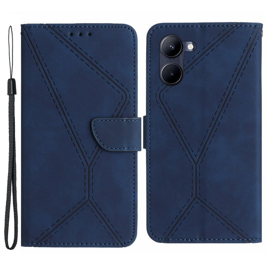 HT05 Phone Case for Realme C33 4G / C33 2023 4G PU Leather Skin-touch Imprinted Line Wallet Stand Cover