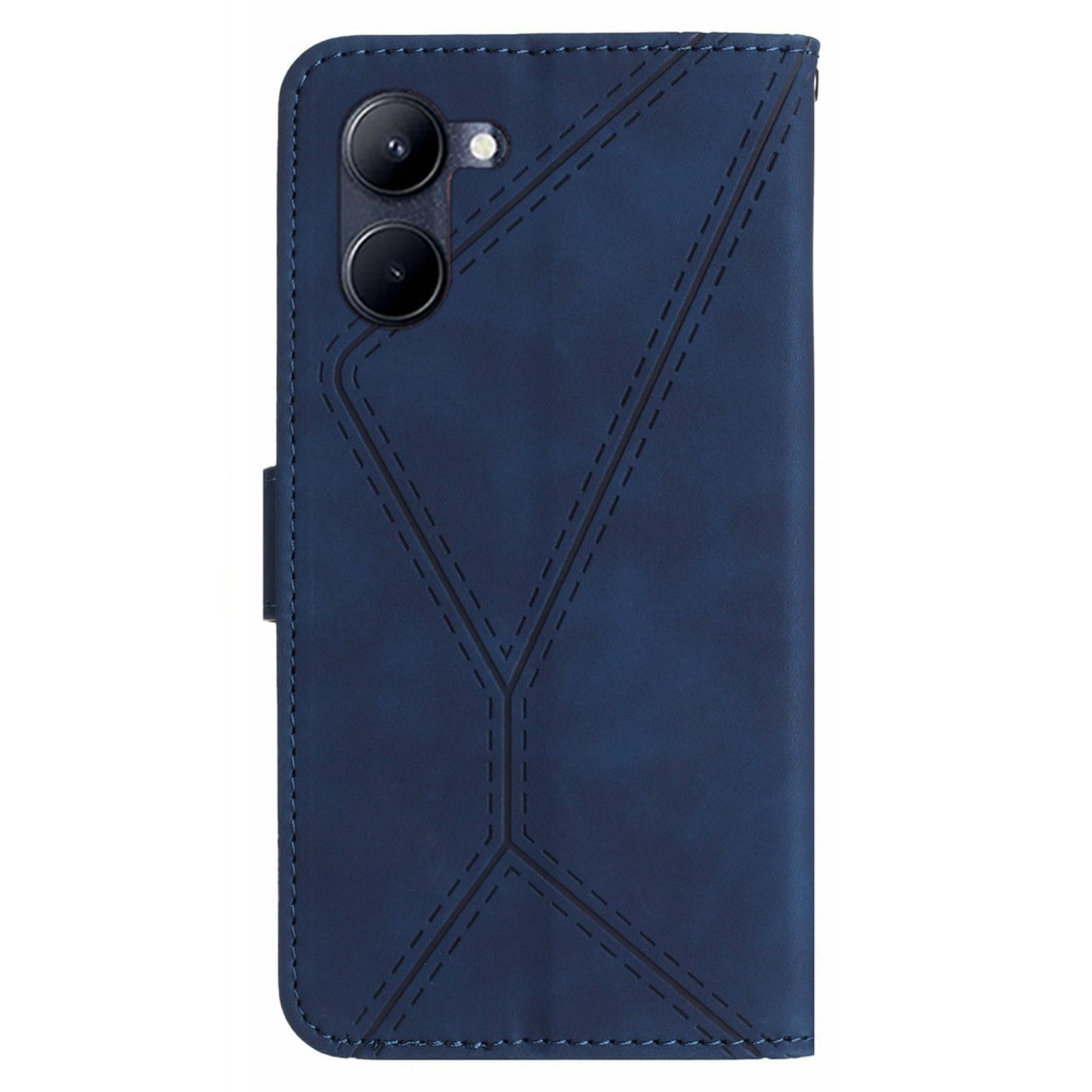 HT05 Phone Case for Realme C33 4G / C33 2023 4G PU Leather Skin-touch Imprinted Line Wallet Stand Cover