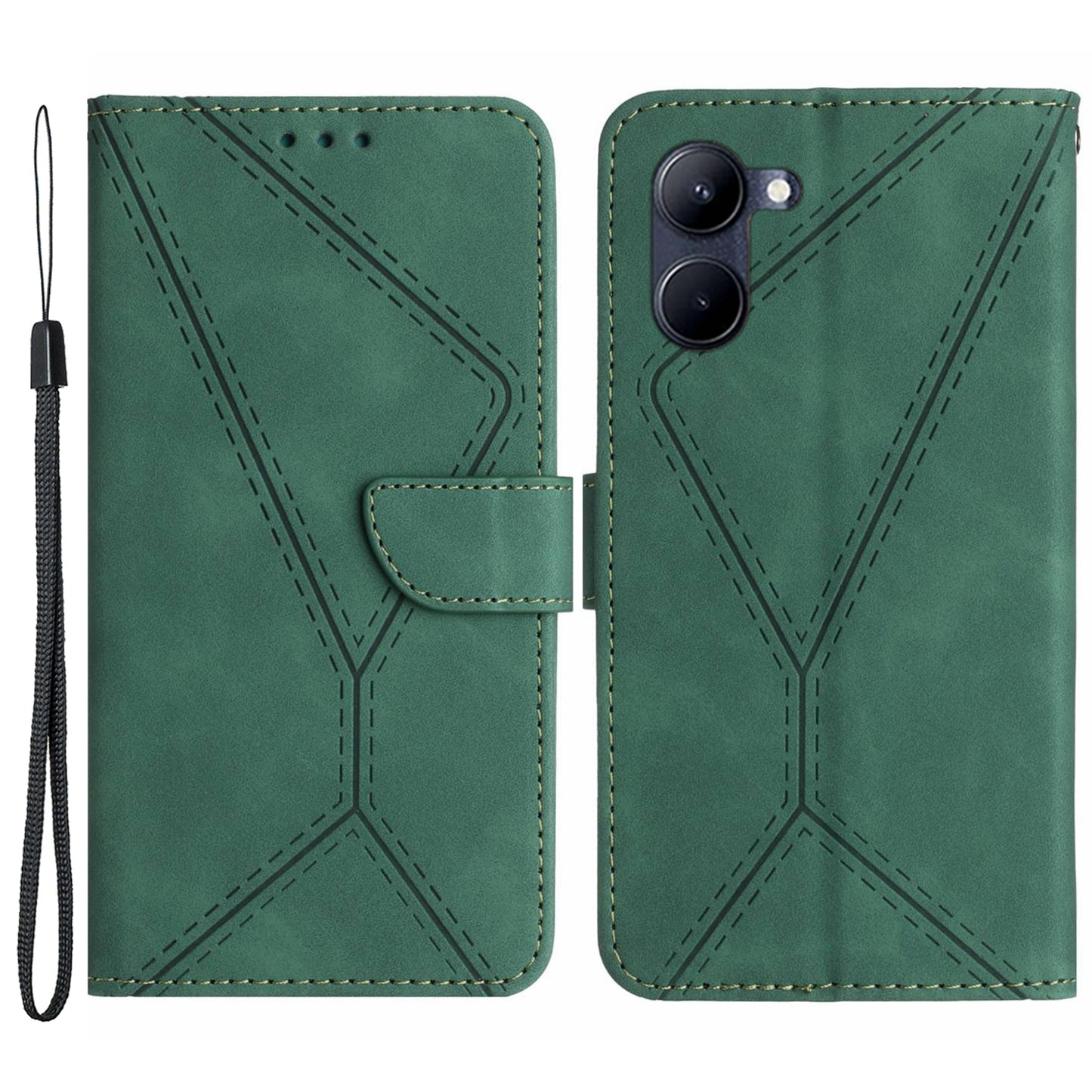 HT05 Phone Case for Realme C33 4G / C33 2023 4G PU Leather Skin-touch Imprinted Line Wallet Stand Cover