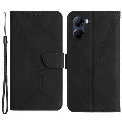 HT05 Phone Case for Realme C33 4G / C33 2023 4G PU Leather Skin-touch Imprinted Line Wallet Stand Cover