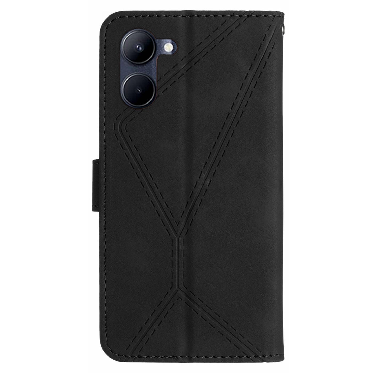 HT05 Phone Case for Realme C33 4G / C33 2023 4G PU Leather Skin-touch Imprinted Line Wallet Stand Cover