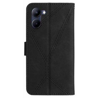 HT05 Phone Case for Realme C33 4G / C33 2023 4G PU Leather Skin-touch Imprinted Line Wallet Stand Cover