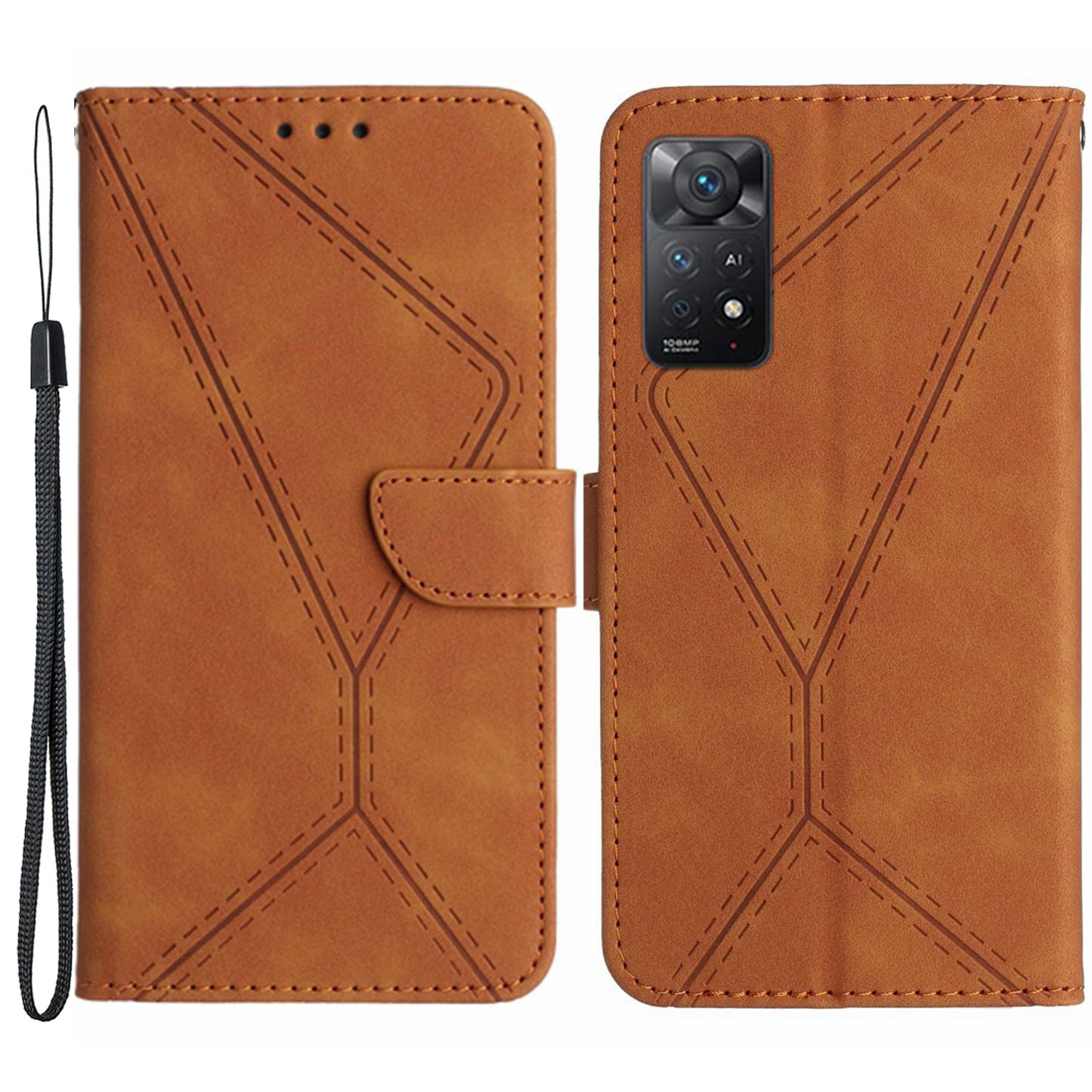 HT05 For Xiaomi Redmi Note 11 4G (Qualcomm) / Note 11S 4G Imprinted Line Wallet Stand Skin-touch PU Leather Phone Cover