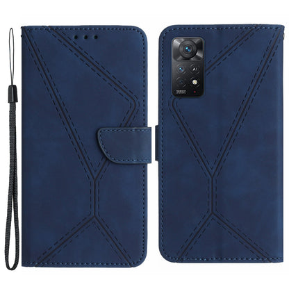 HT05 For Xiaomi Redmi Note 11 4G (Qualcomm) / Note 11S 4G Imprinted Line Wallet Stand Skin-touch PU Leather Phone Cover