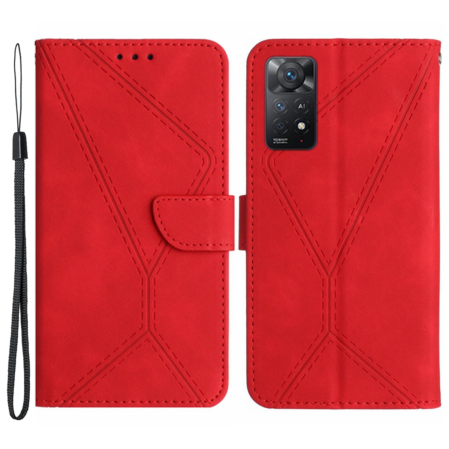 HT05 For Xiaomi Redmi Note 11 4G (Qualcomm) / Note 11S 4G Imprinted Line Wallet Stand Skin-touch PU Leather Phone Cover