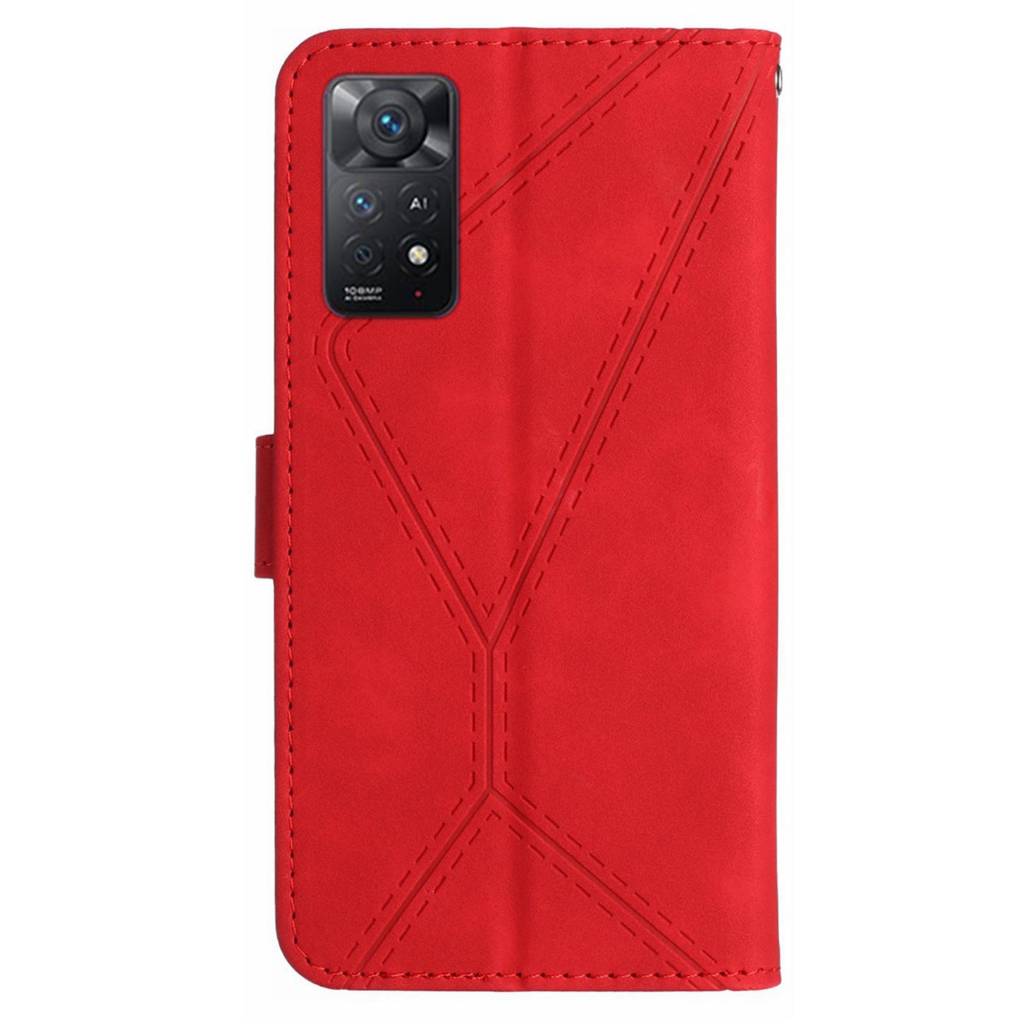 HT05 For Xiaomi Redmi Note 11 4G (Qualcomm) / Note 11S 4G Imprinted Line Wallet Stand Skin-touch PU Leather Phone Cover