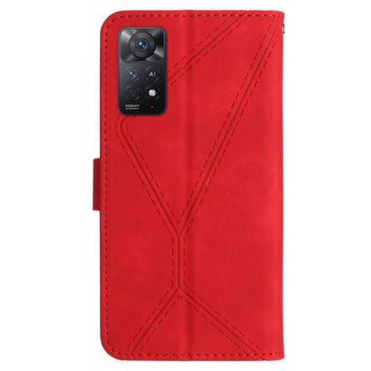 HT05 For Xiaomi Redmi Note 11 4G (Qualcomm) / Note 11S 4G Imprinted Line Wallet Stand Skin-touch PU Leather Phone Cover