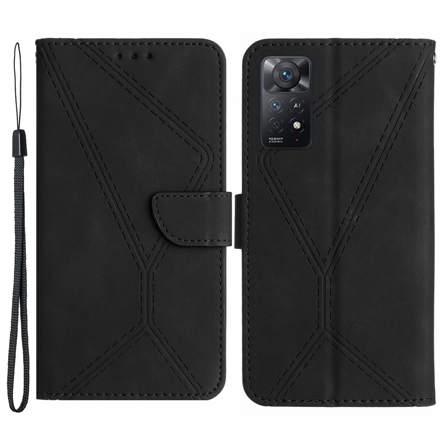 HT05 For Xiaomi Redmi Note 11 4G (Qualcomm) / Note 11S 4G Imprinted Line Wallet Stand Skin-touch PU Leather Phone Cover
