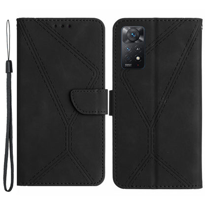 HT05 For Xiaomi Redmi Note 11 4G (Qualcomm) / Note 11S 4G Imprinted Line Wallet Stand Skin-touch PU Leather Phone Cover