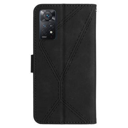 HT05 For Xiaomi Redmi Note 11 4G (Qualcomm) / Note 11S 4G Imprinted Line Wallet Stand Skin-touch PU Leather Phone Cover
