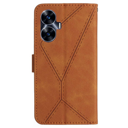 HT05 Phone Case for Realme C55 Imprinted Line Wallet Stand Skin-touch PU Leather Cover