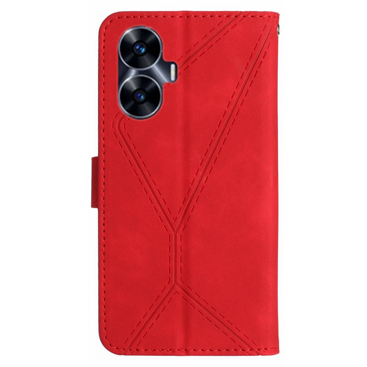 HT05 Phone Case for Realme C55 Imprinted Line Wallet Stand Skin-touch PU Leather Cover