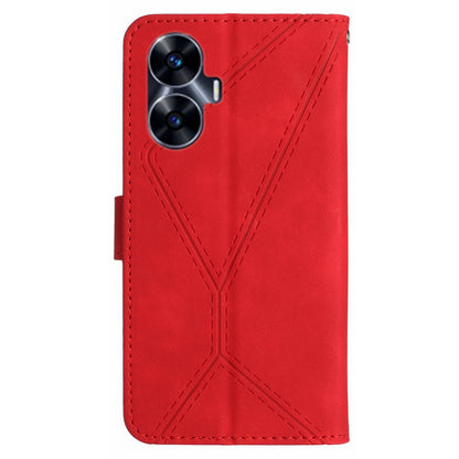 HT05 Phone Case for Realme C55 Imprinted Line Wallet Stand Skin-touch PU Leather Cover