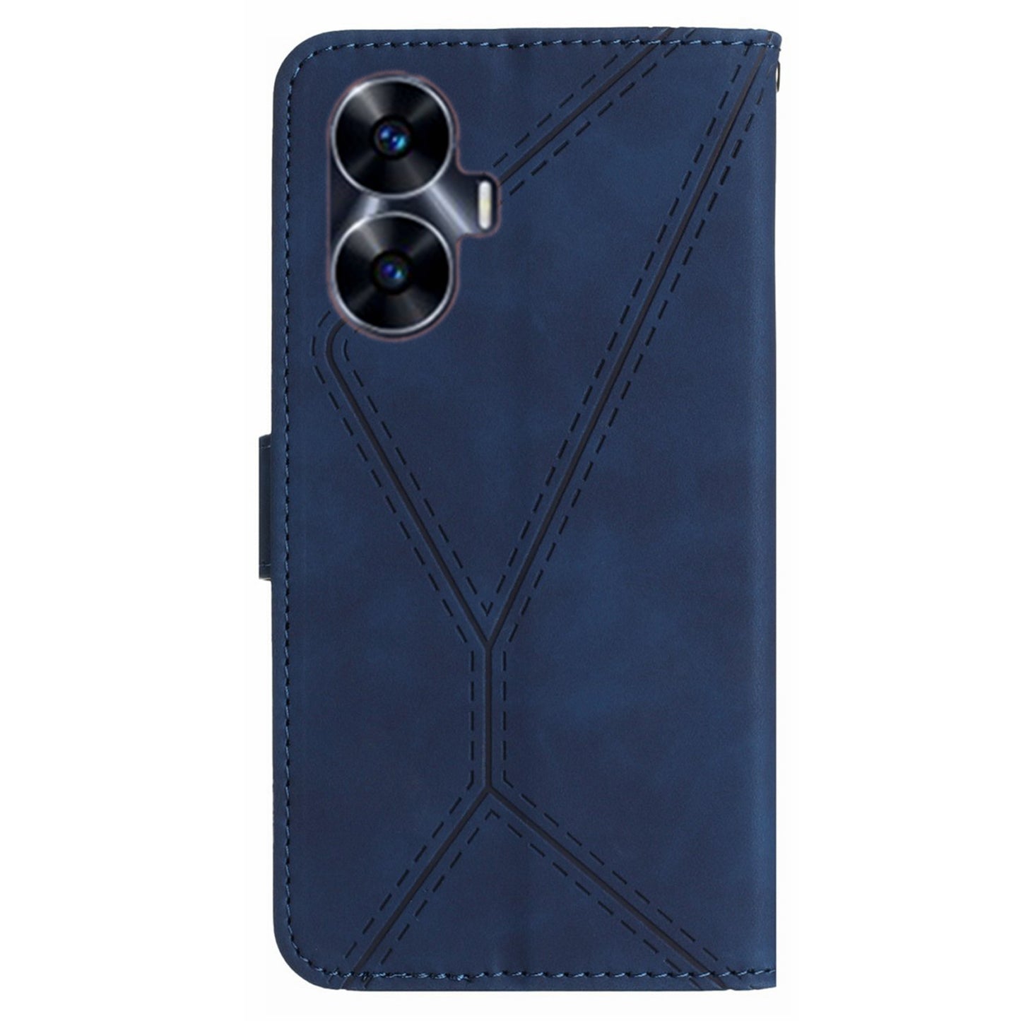 HT05 Phone Case for Realme C55 Imprinted Line Wallet Stand Skin-touch PU Leather Cover