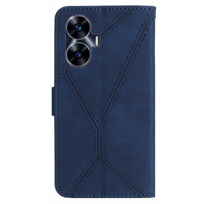 HT05 Phone Case for Realme C55 Imprinted Line Wallet Stand Skin-touch PU Leather Cover