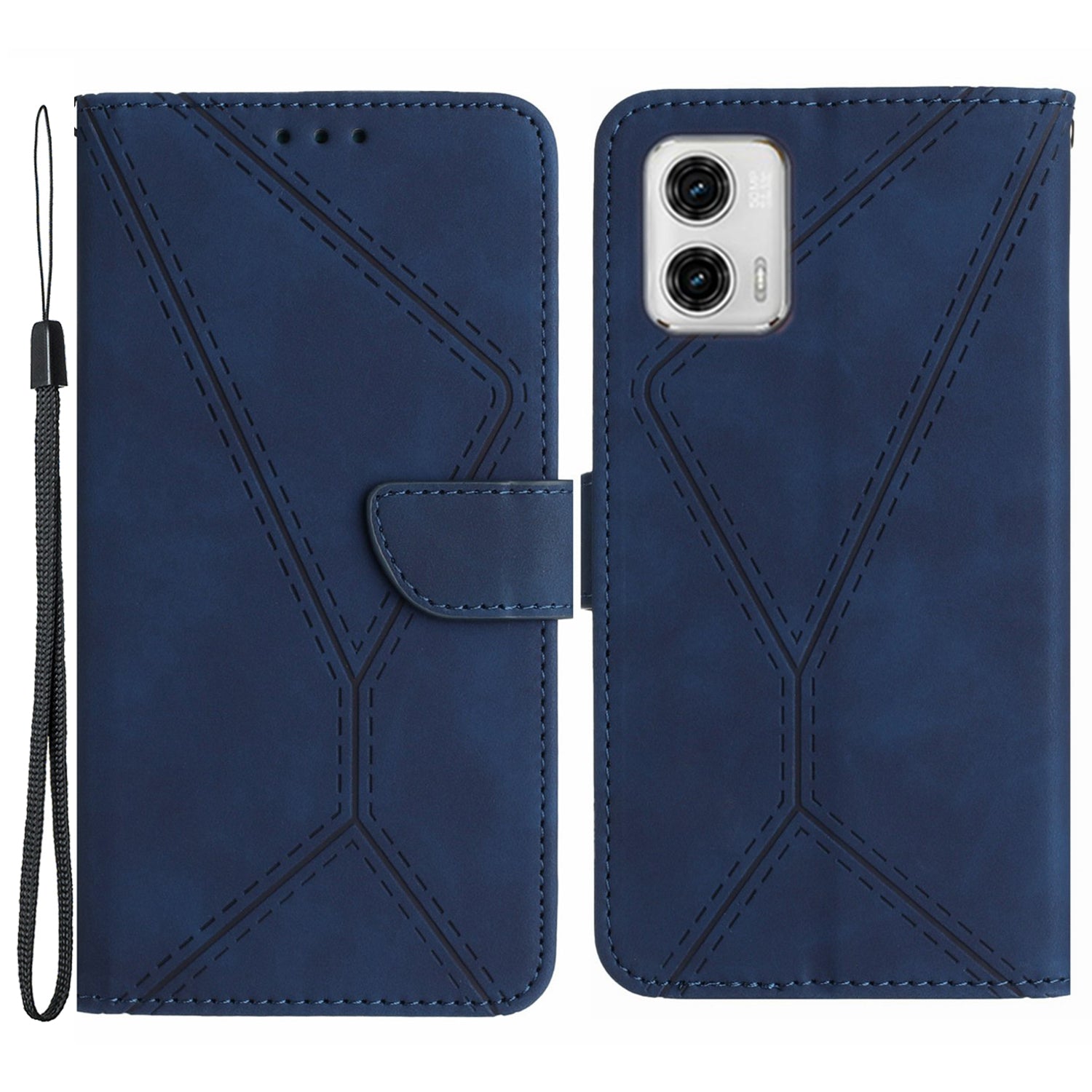 HT05 For Motorola Moto G73 5G Wallet Stand PU Leather Case Imprinted Line Phone Cover