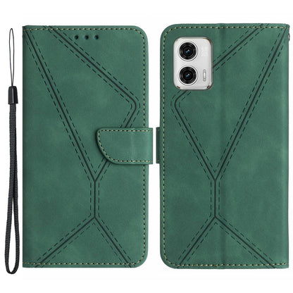 HT05 For Motorola Moto G73 5G Wallet Stand PU Leather Case Imprinted Line Phone Cover