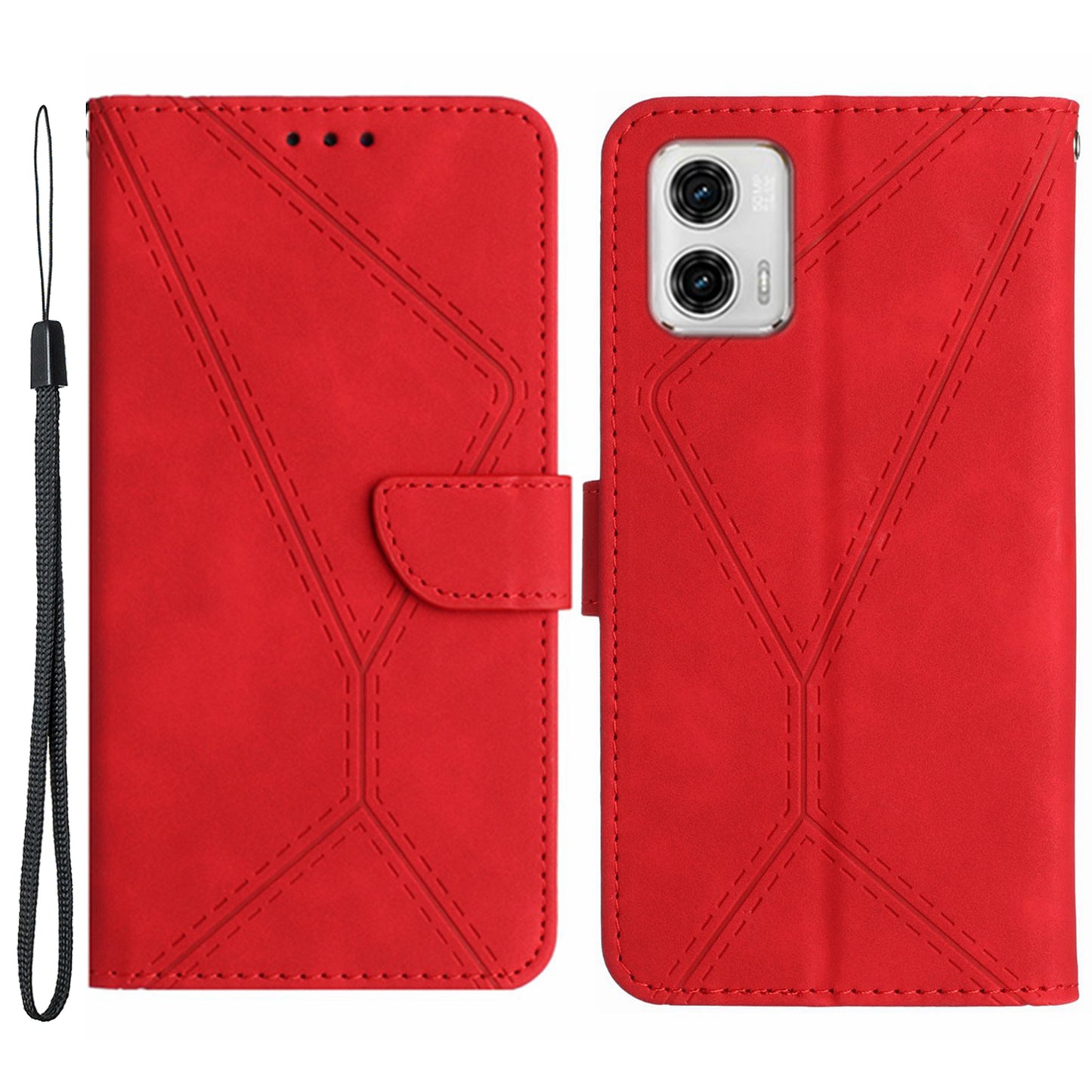 HT05 For Motorola Moto G73 5G Wallet Stand PU Leather Case Imprinted Line Phone Cover
