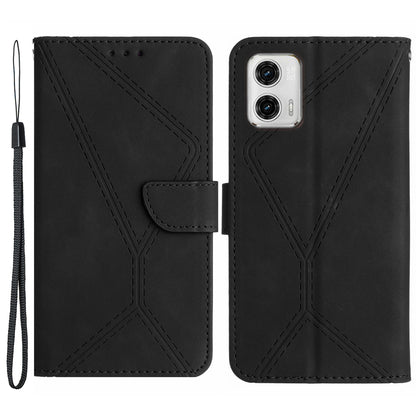 HT05 For Motorola Moto G73 5G Wallet Stand PU Leather Case Imprinted Line Phone Cover
