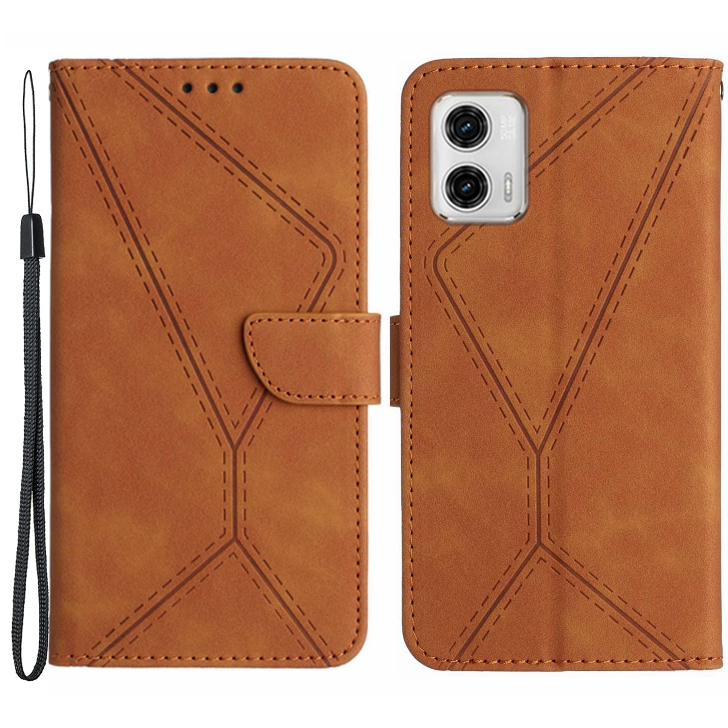 HT05 For Motorola Moto G73 5G Wallet Stand PU Leather Case Imprinted Line Phone Cover
