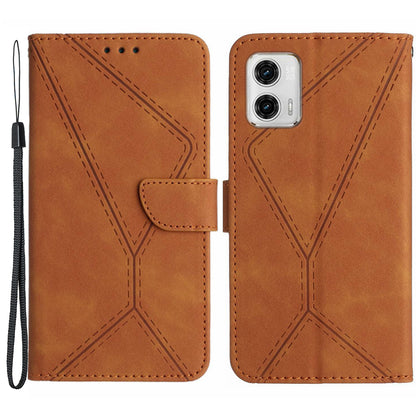 HT05 For Motorola Moto G73 5G Wallet Stand PU Leather Case Imprinted Line Phone Cover