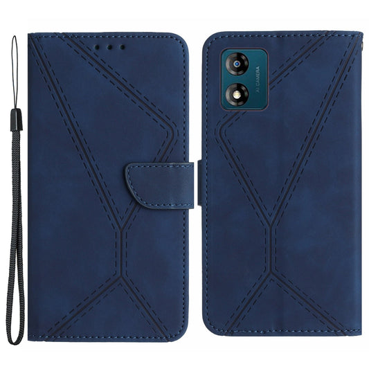 HT05 For Motorola Moto E13 4G PU Leather Flip Cover Imprinted Line Skin-touch Stand Wallet Phone Case