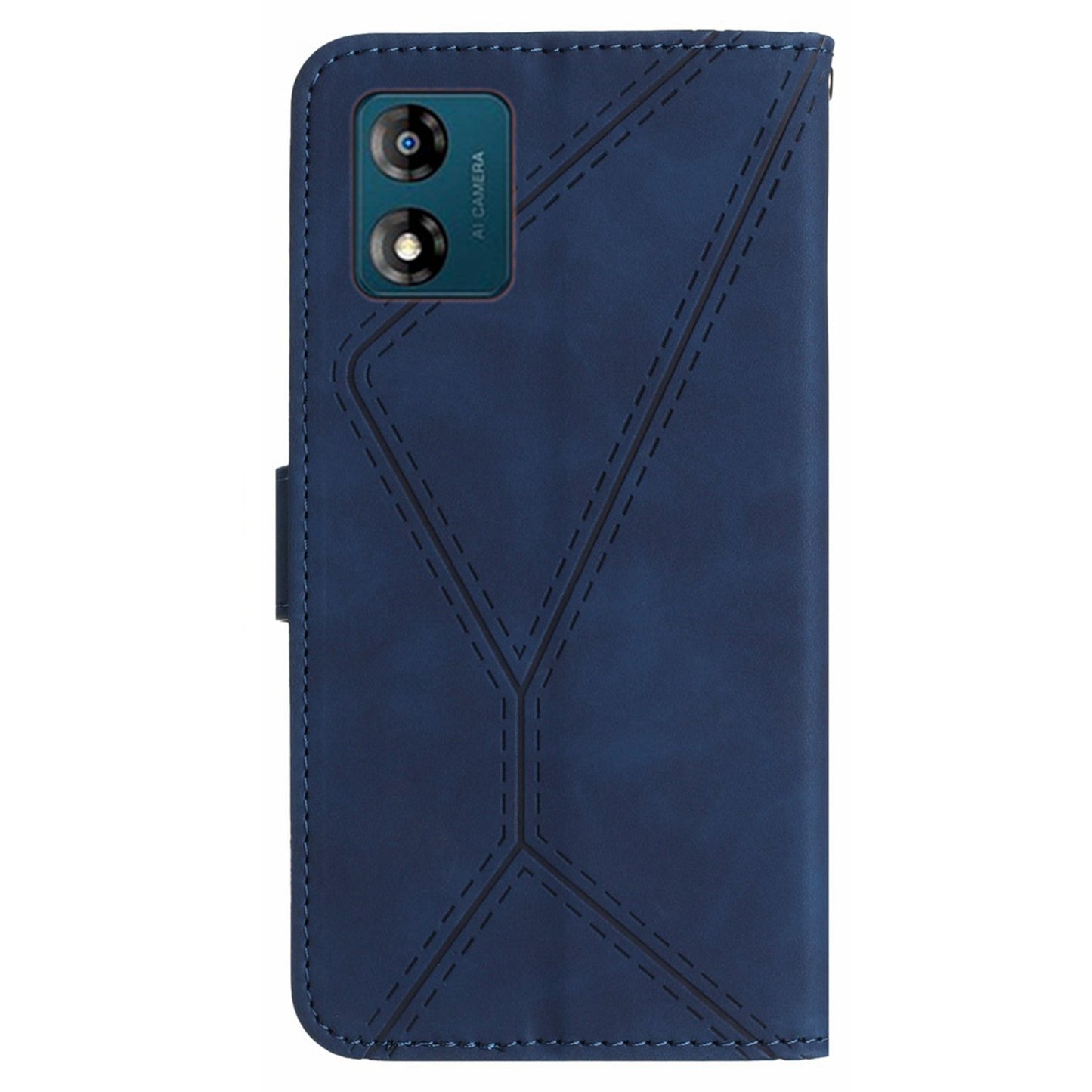HT05 For Motorola Moto E13 4G PU Leather Flip Cover Imprinted Line Skin-touch Stand Wallet Phone Case