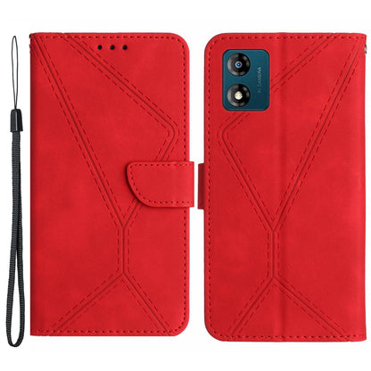 HT05 For Motorola Moto E13 4G PU Leather Flip Cover Imprinted Line Skin-touch Stand Wallet Phone Case