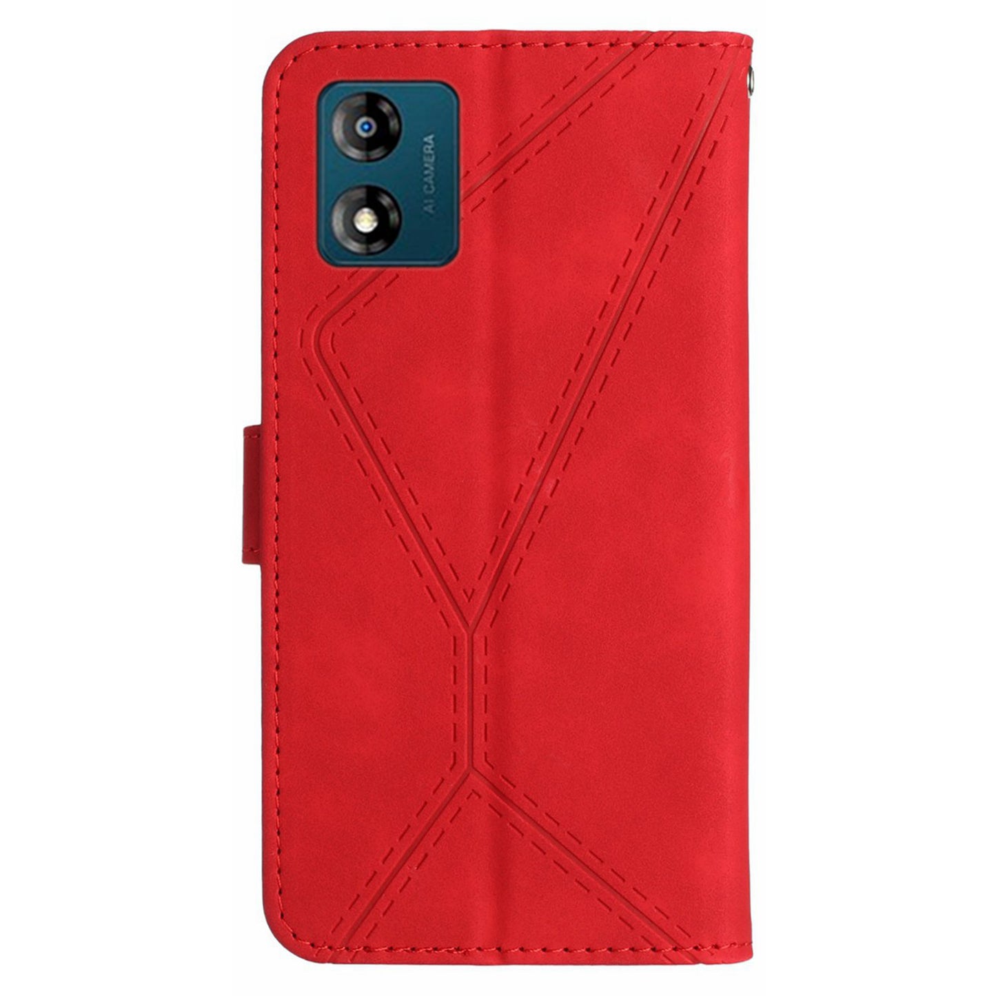 HT05 For Motorola Moto E13 4G PU Leather Flip Cover Imprinted Line Skin-touch Stand Wallet Phone Case